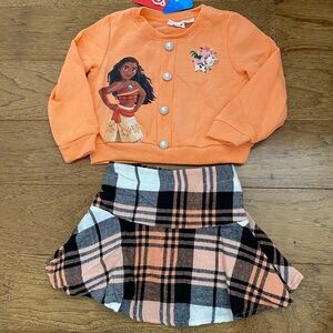 Disney PatPat Moana sweater skirt set girls 3-4 3T 4T Heihei Pua plaid outfit